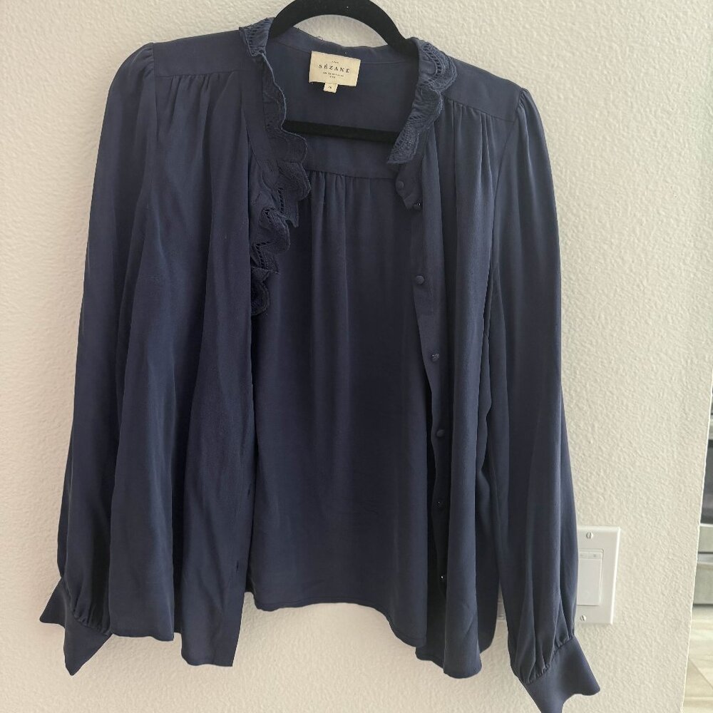 Sezane Chlo Blouse - Size 38 - Navy